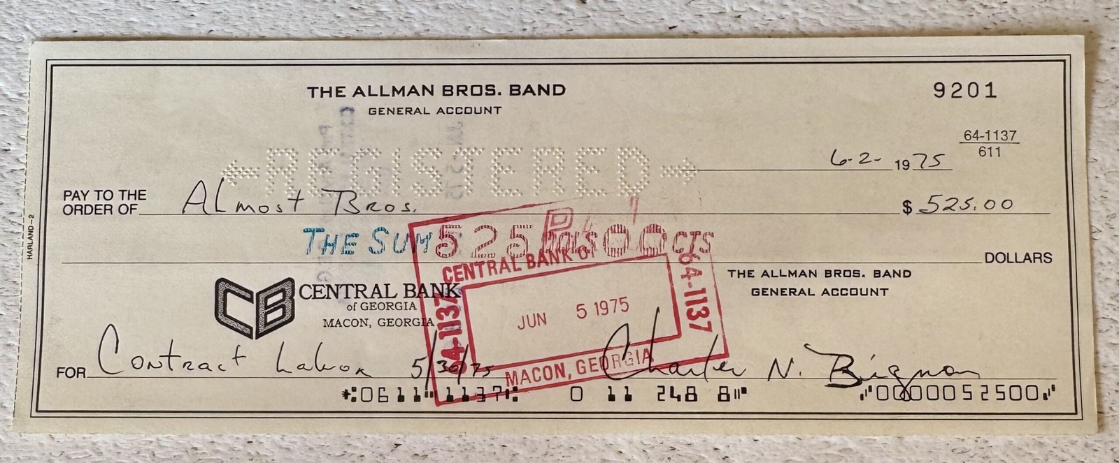 The Almost Brothers The Allman Brothers Band Roadies Cancelled Check