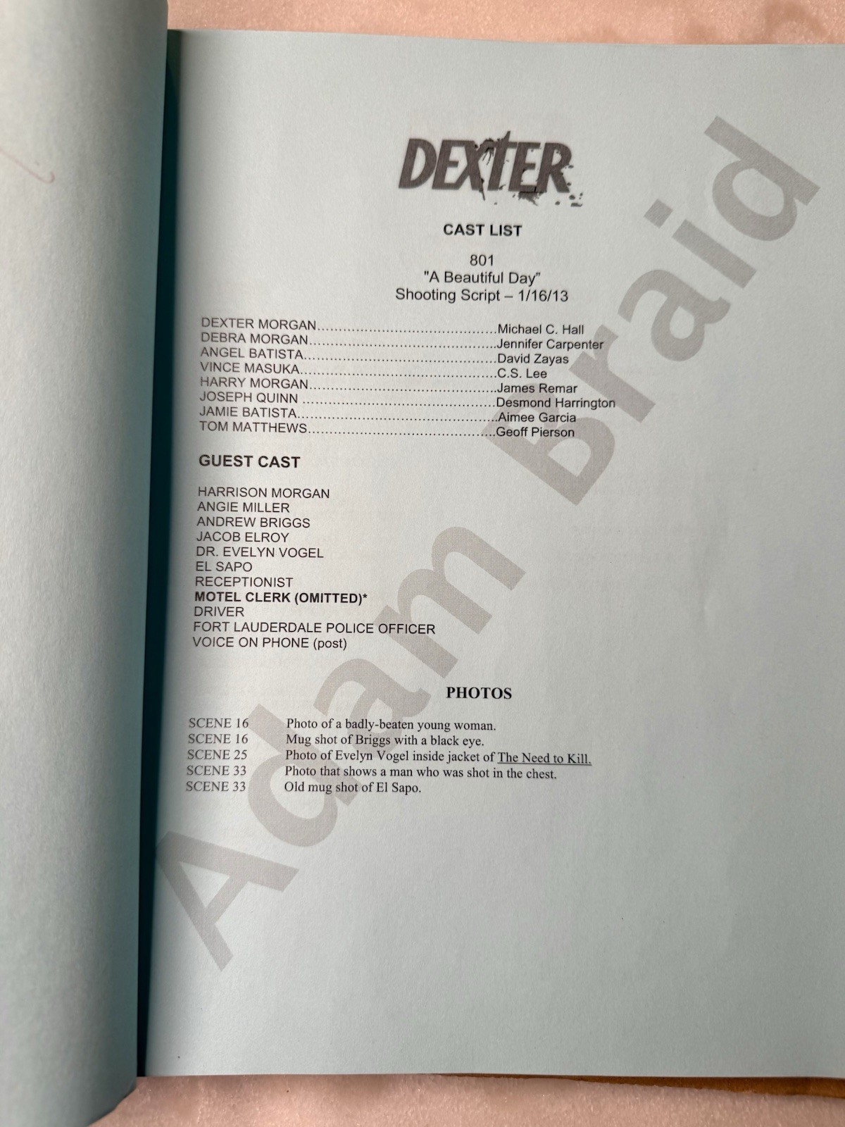 DEXTER original Show-Used SCRIPT – Signed By Michael C Hall w/ Inscription Auto