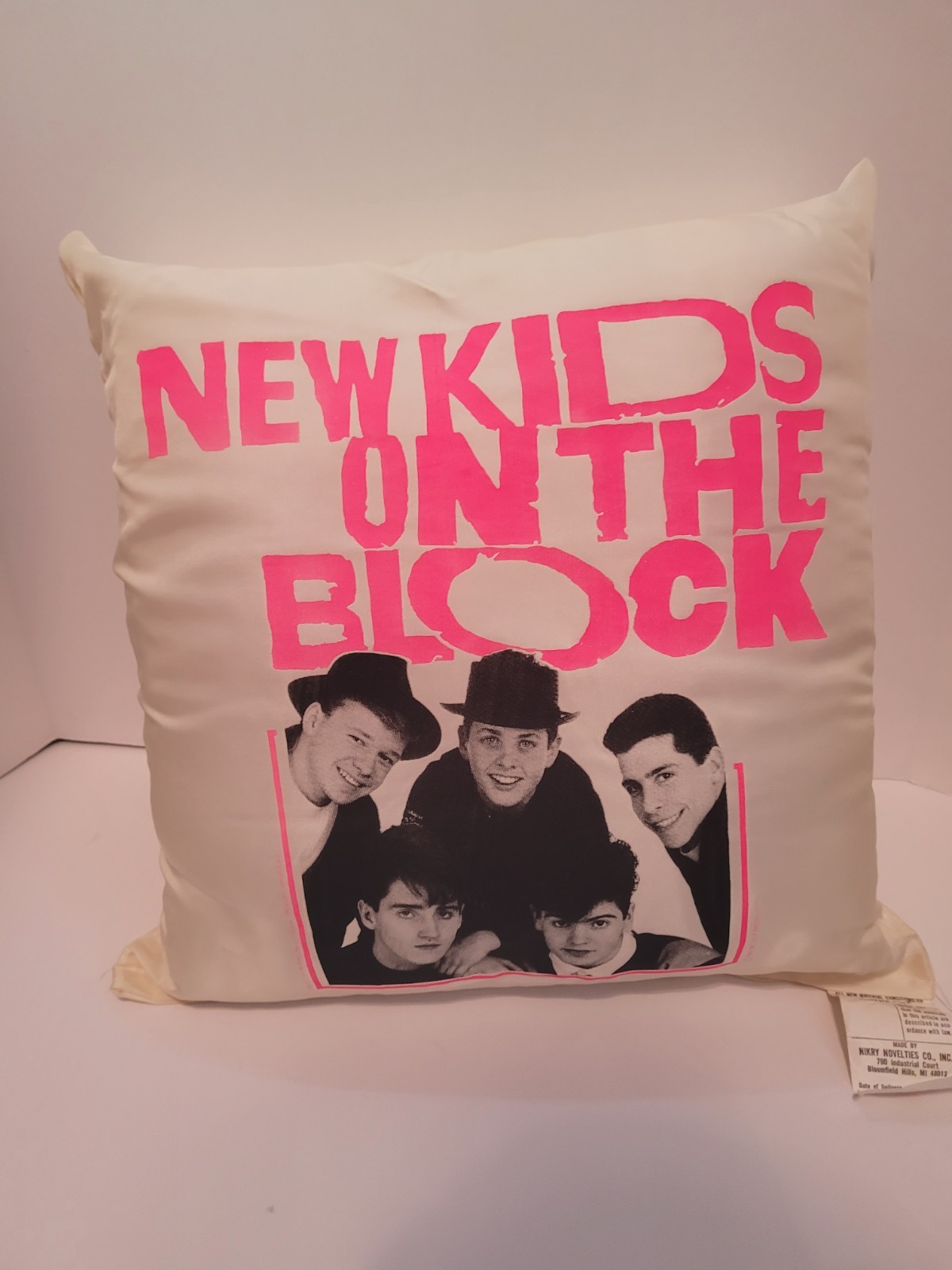 Vintage 1989 New Kids On the Block NKOTB Throw Pillow Big Step Pink Lettering