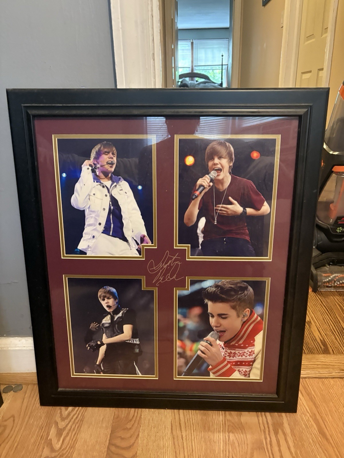 Justin Bieber Framed Signed Photo Collage Display, 4 Photos, 24×30 in