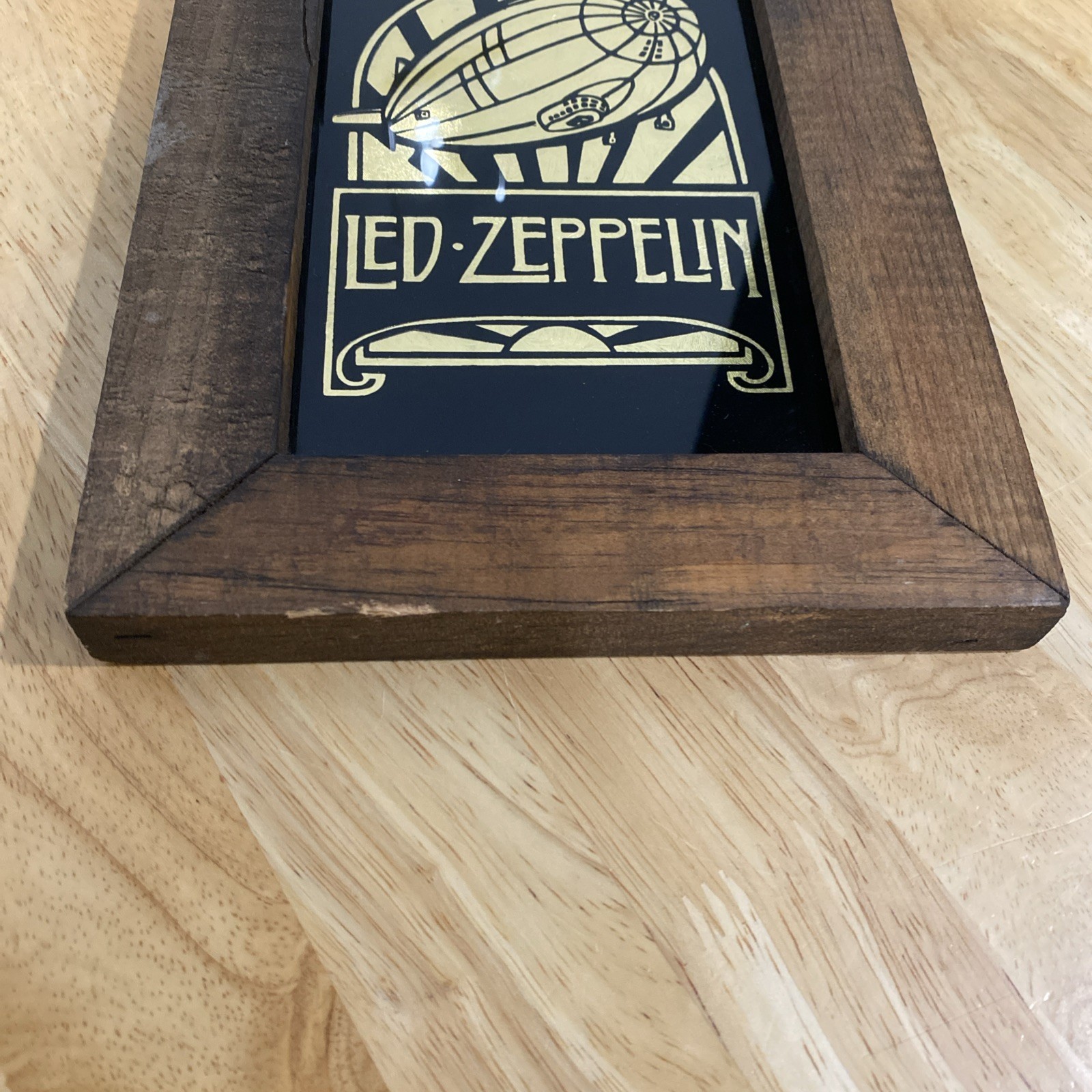Vintage Led Zeppelin Framed Glass Carnival Mirror Gold Foil Back 9 7/8” X 6 7/8”