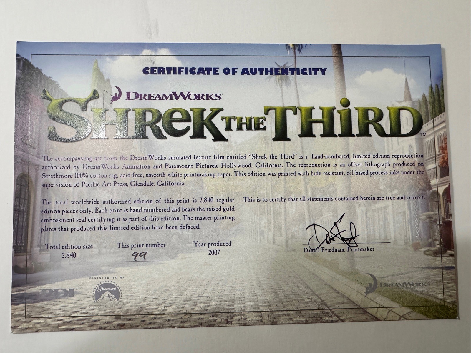 POSTER DreamWorks Shrek The Third Framed 2007 Limited Edition 99 of 2,840 w/ COA