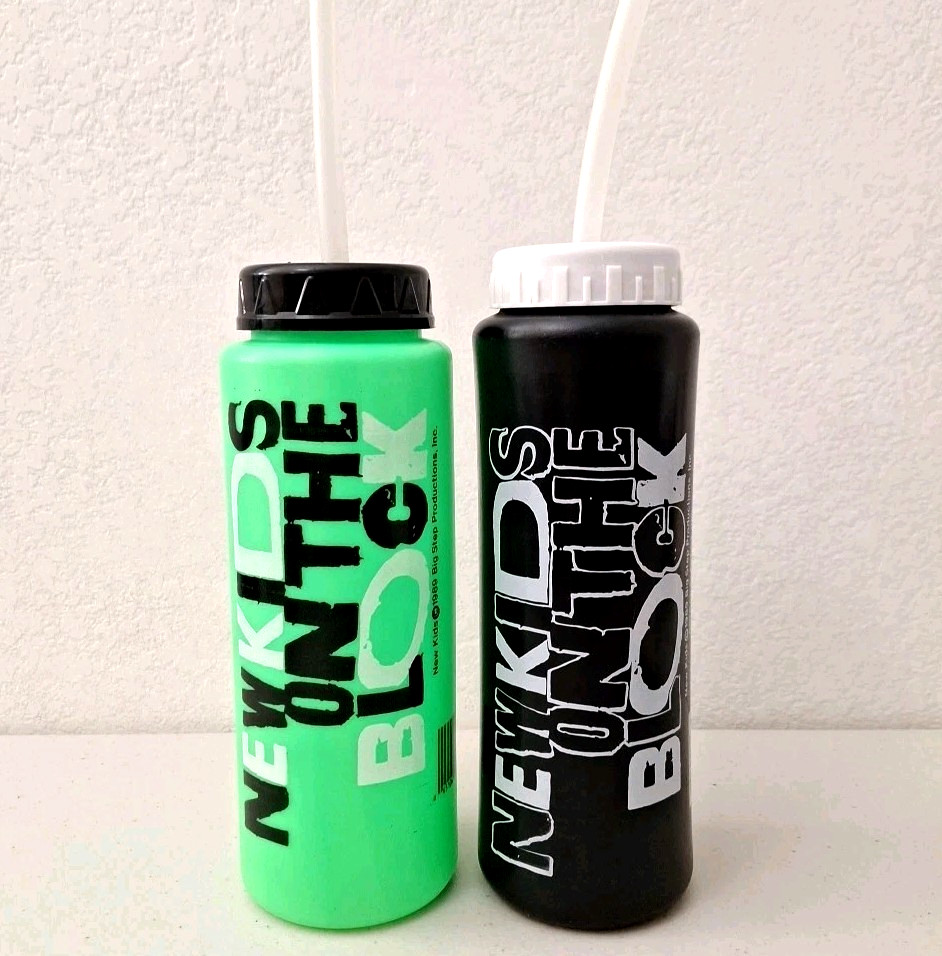 Vintage New Kids on the Block 1989 Water bottle Neon Green NKOTB 80s Boy Band
