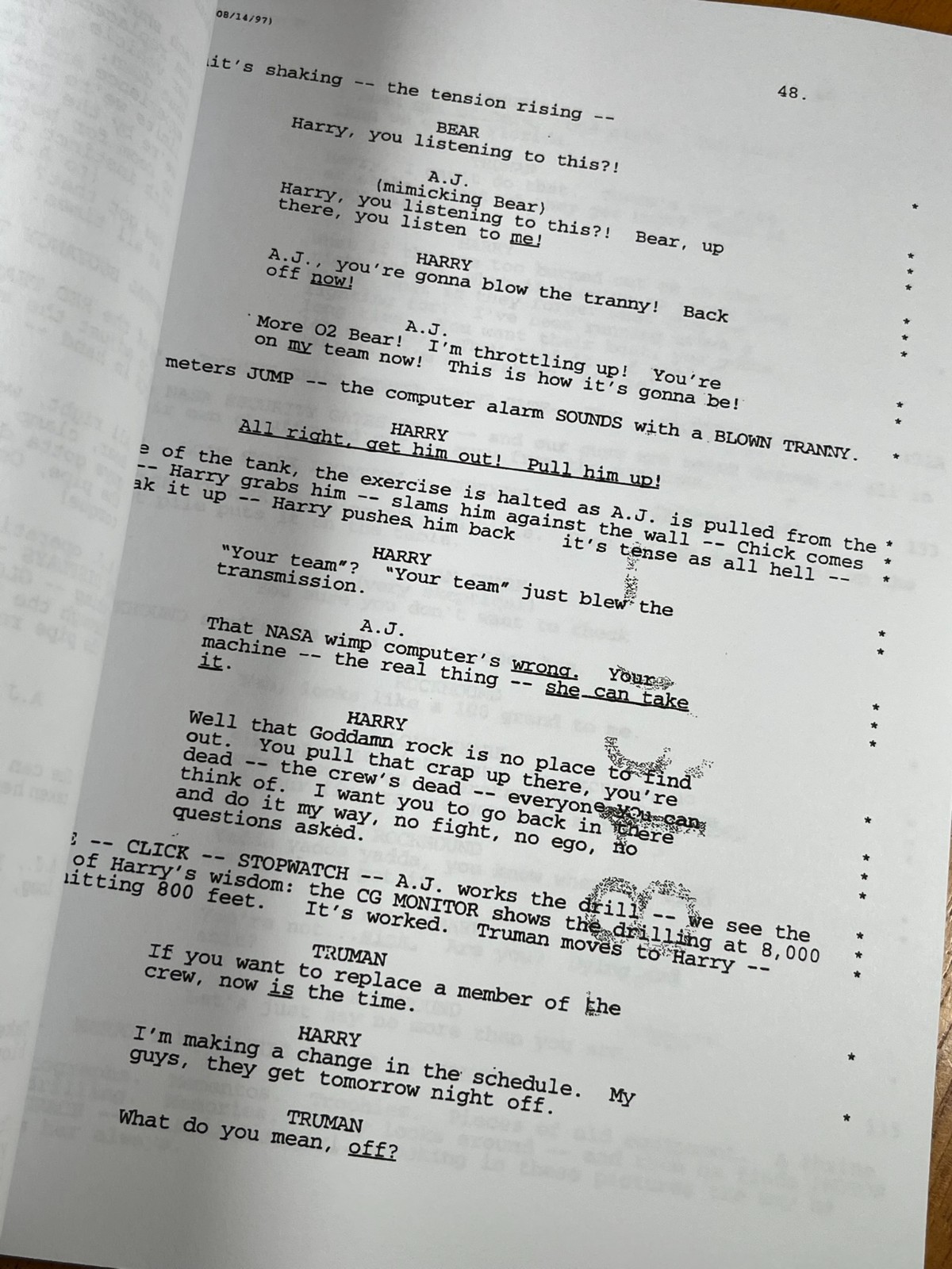 Armageddon Script Signed- Autograph Reprints- Bruce Willis, Ben Affleck- 119 Pgs