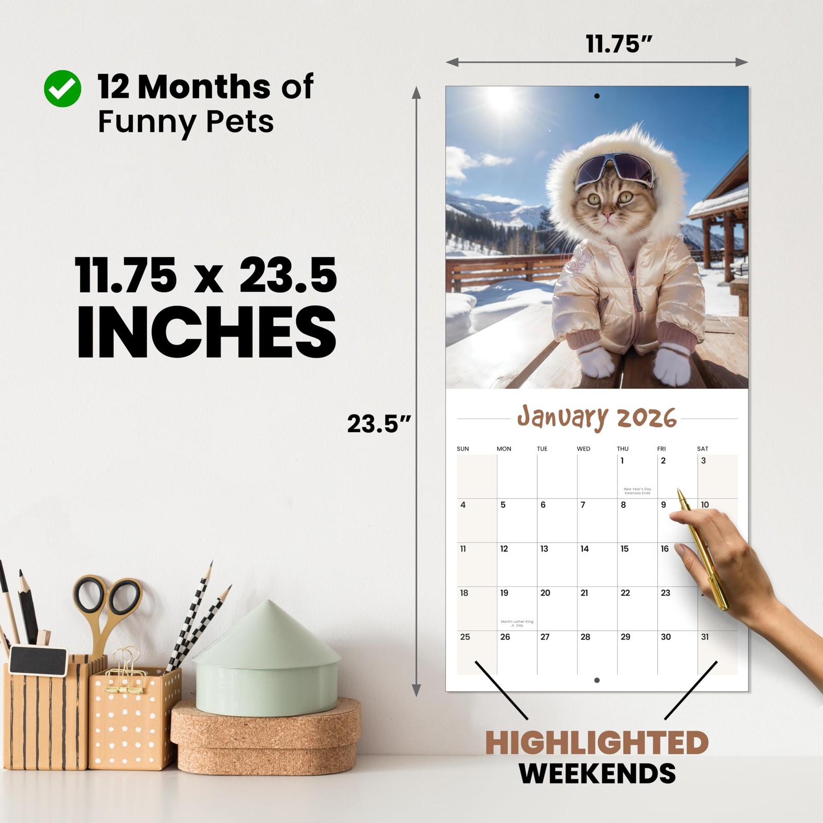 2026 Wall Calendar, Funny Cat Funny Dog Wall Calendar 12 Month Planner, Kids …