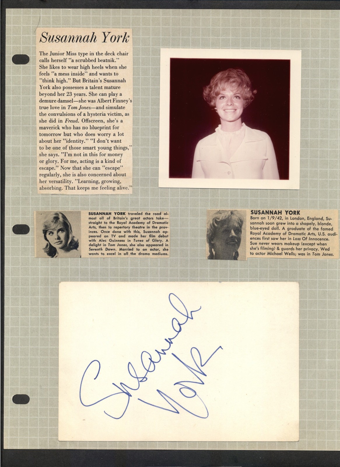 Susannah York – Signed Autograph Scrapbook Page – Battle of Britain – Superman