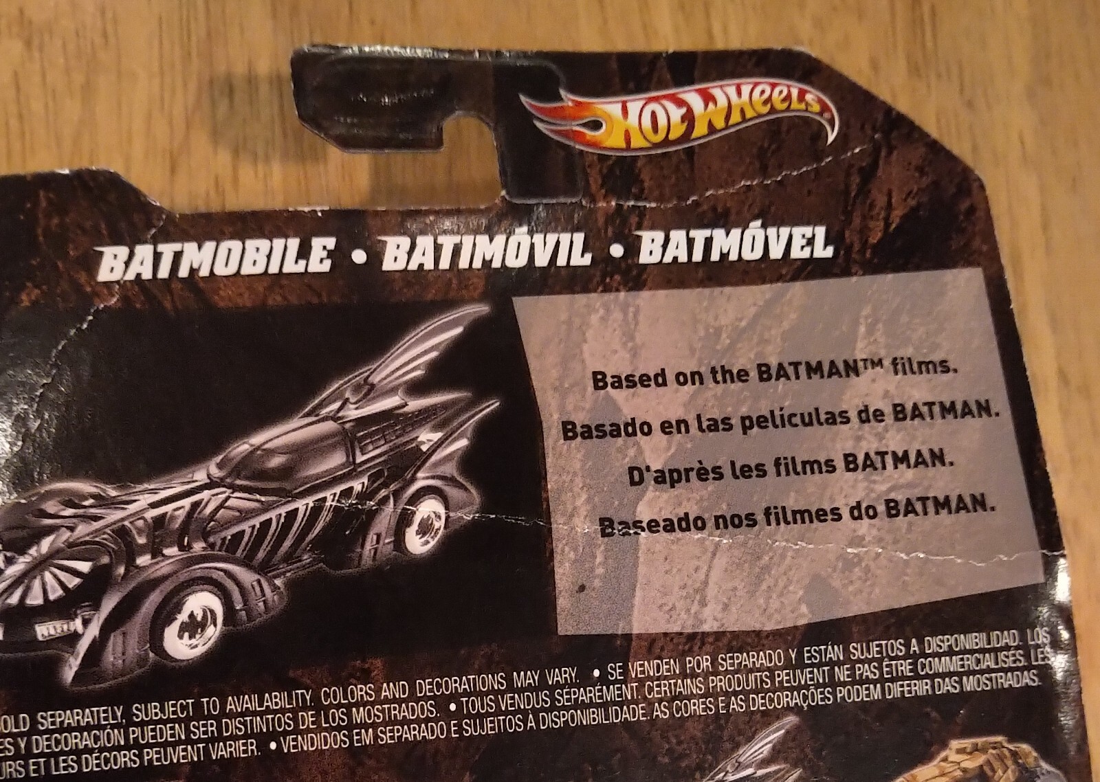 HOT WHEELS BATMOBILE, BATMAN FOREVER DESIGN, X4036, SOME CARDBOARD DAMAGE, NEW