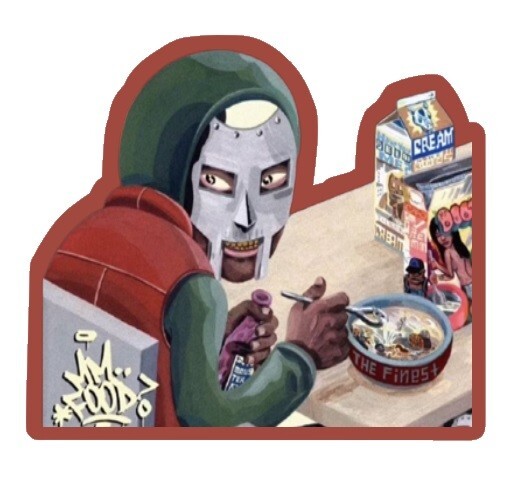 MF DOOM MM FOOD STICKER Madvillain ALL CAPS Red Underground Hip Hop 3.5×4