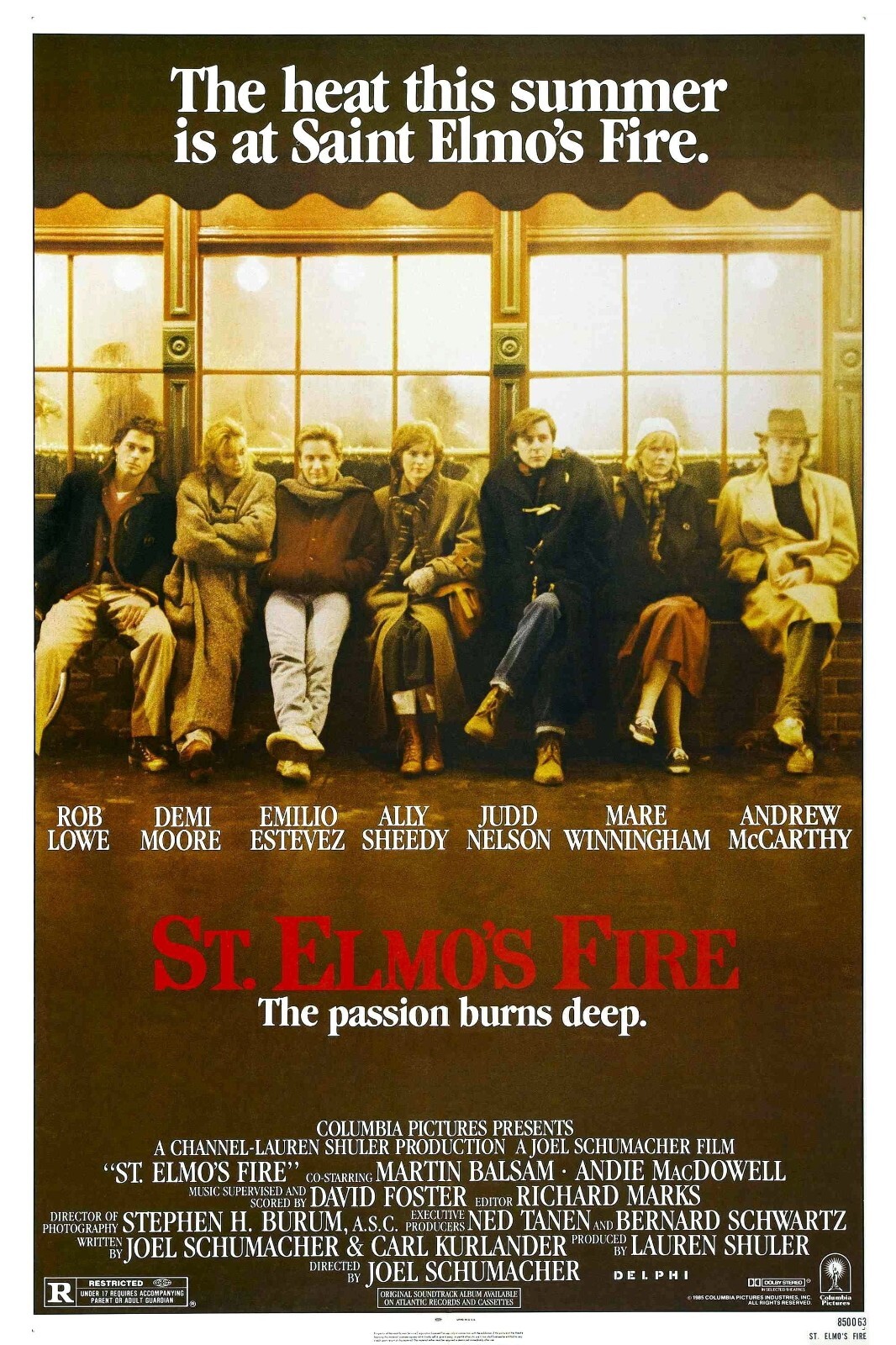 1985 St. Elmos Fire Movie Poster 11X17 Emilio Estevez Rob Lowe Demi Moore 🍿