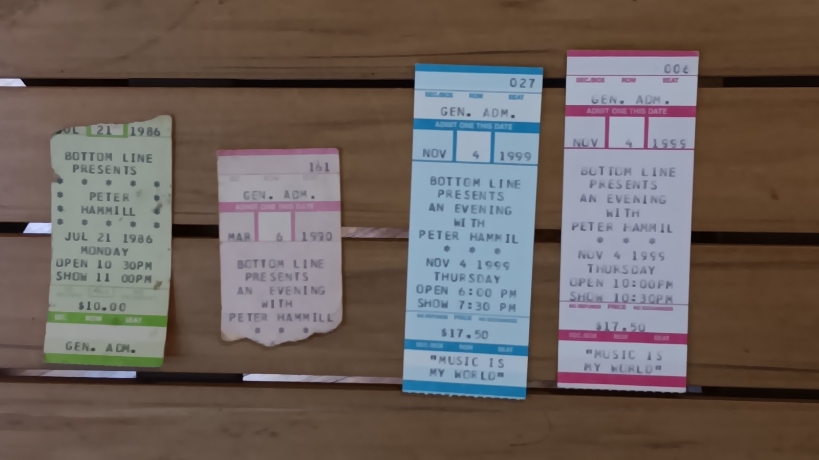 Peter Hammill 2 Tickets 2 Stubs Bottom Line NYC 1986, 1990, 1999, 1999