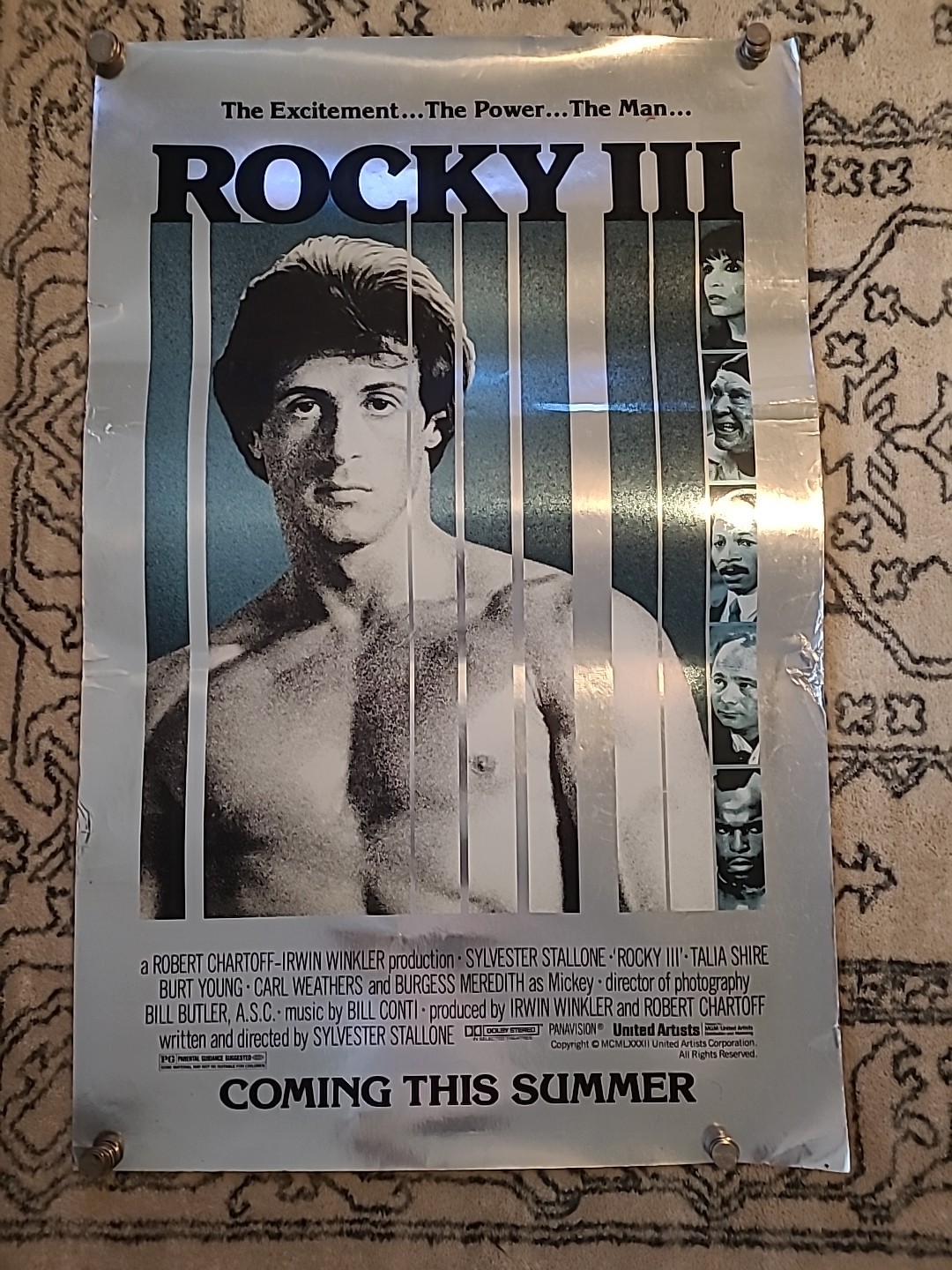 1982 ROCKY III , Original Silver Shine Poster, 27 X 41 , Rare ENGLISH Version