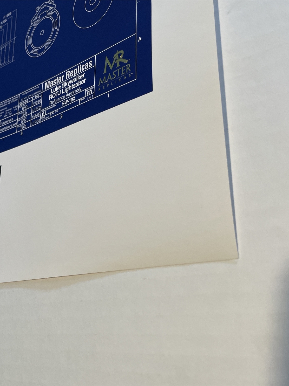 Rare Master Replica Luke Skywalker Lightsaber Blueprint Lithograph 1878/5000
