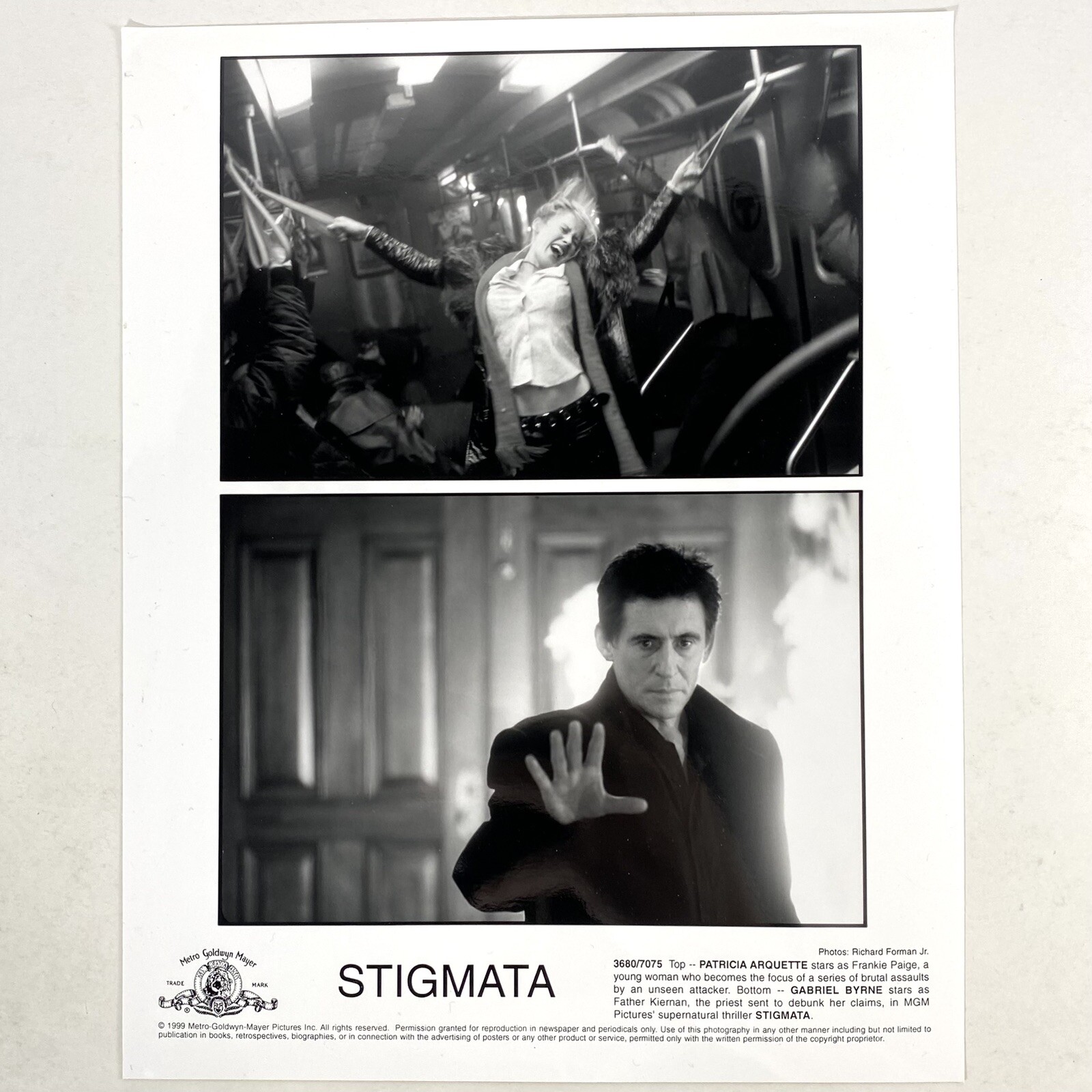 Stigmata Vintage 1999 MGM Movie Press Photo Patricia Arquette Gabriel Byrne 8×10