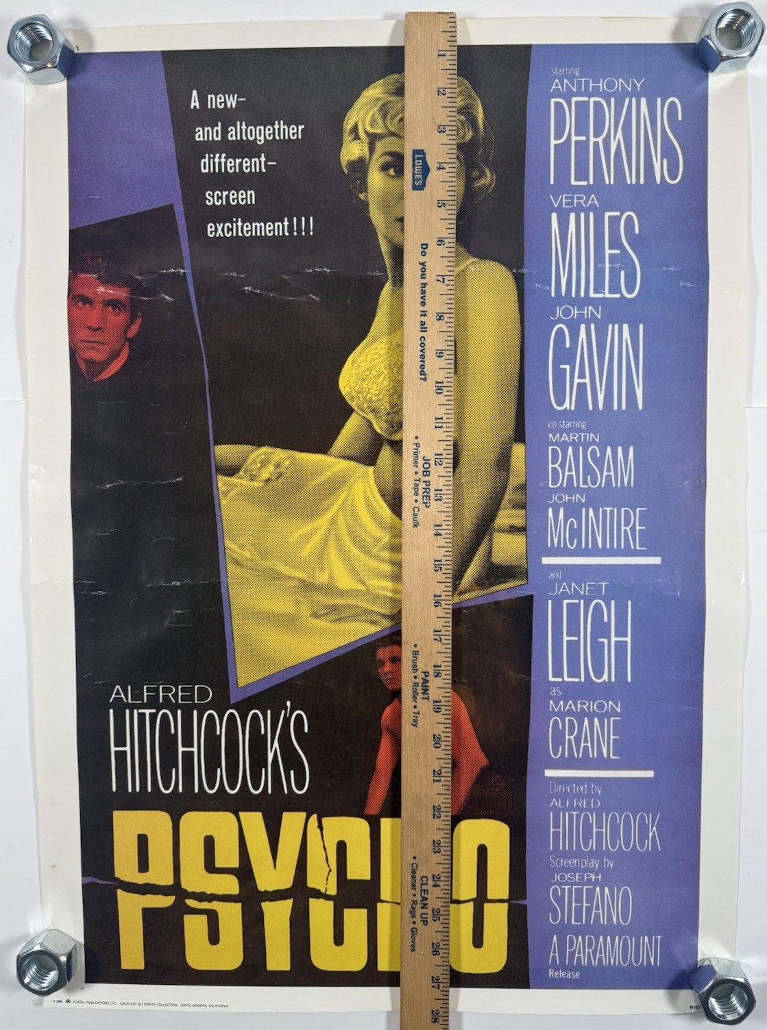 Psycho Movie Poster 1986 Portal Publications Alfred Hitchcock 80s 28×20 M102