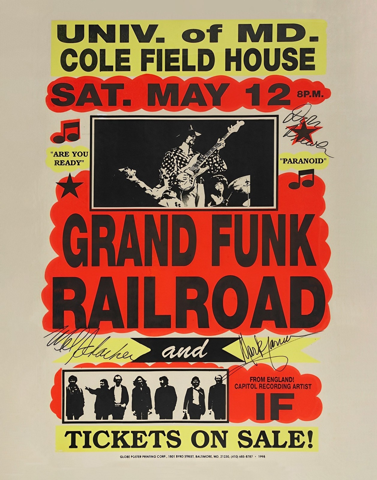 Grand Funk Railroad at Cole Field Mini 13″ X 19″ Concert Poster only or Framed