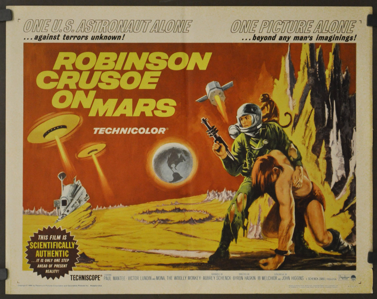 ROBINSON CRUSOE ON MARS 1964 ORIG 22X28 MOVIE POSTER PAUL MANTEE VICTOR LUNDIN