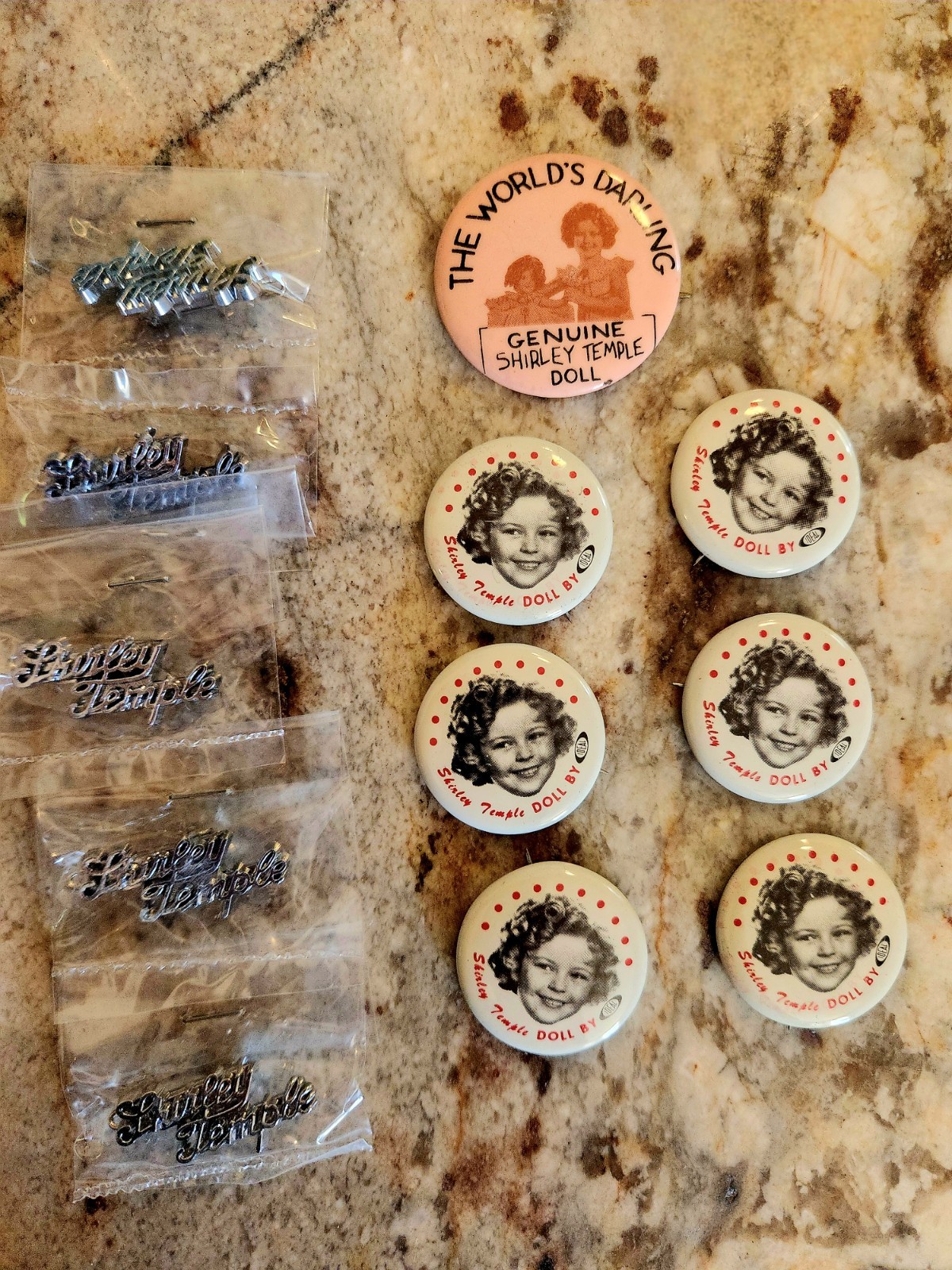1930s & 1970s Vintage Shirley Temple Lot Of 12 Buttons/ Push Back Pins