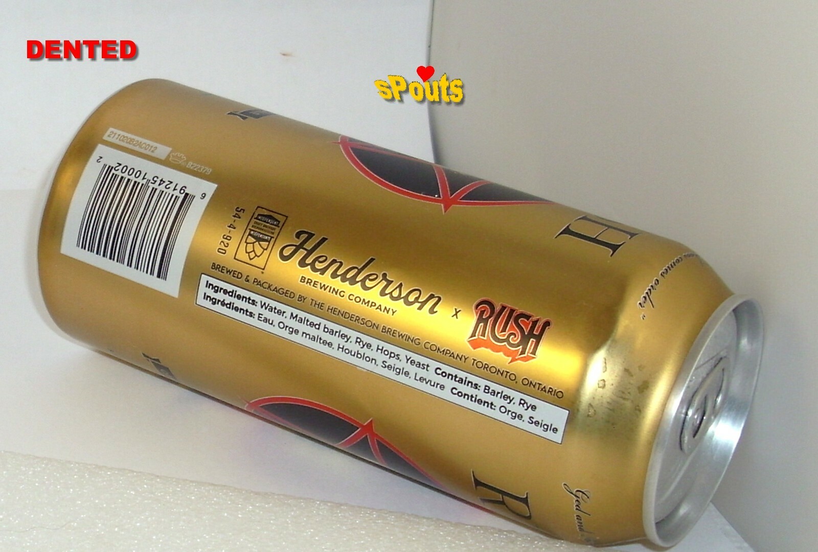 EMPTY BEER CAN DENTED 2022 RUSH ROCK BAND HENDERSON TORONTO CANADIAN GOLDEN ALE