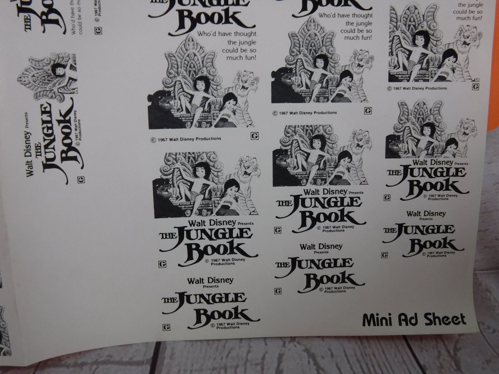THE JUNGLE BOOK Movie Mini Ad Sheet Promo Vintage Advertising Poster Walt Disney