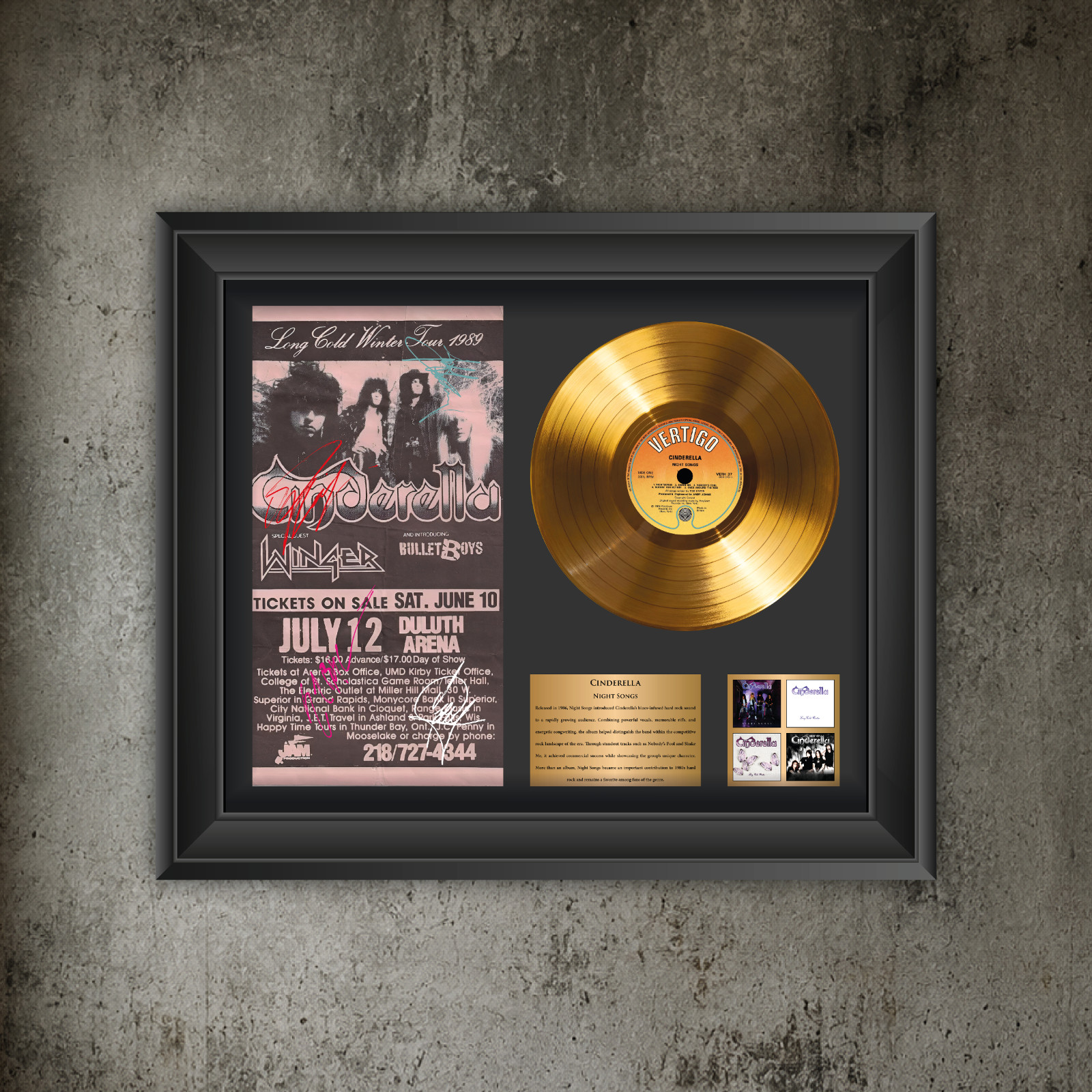 Cinderella Gold Record Display With Copy Signed Framed Wall Art