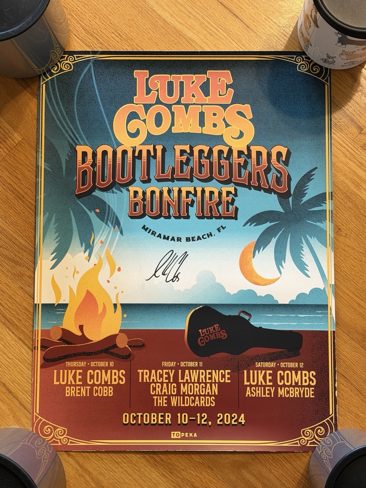 2024 Luke Combs Bootleggers Bonfire Signed 18×24 Poster Beckett Authentic Rare