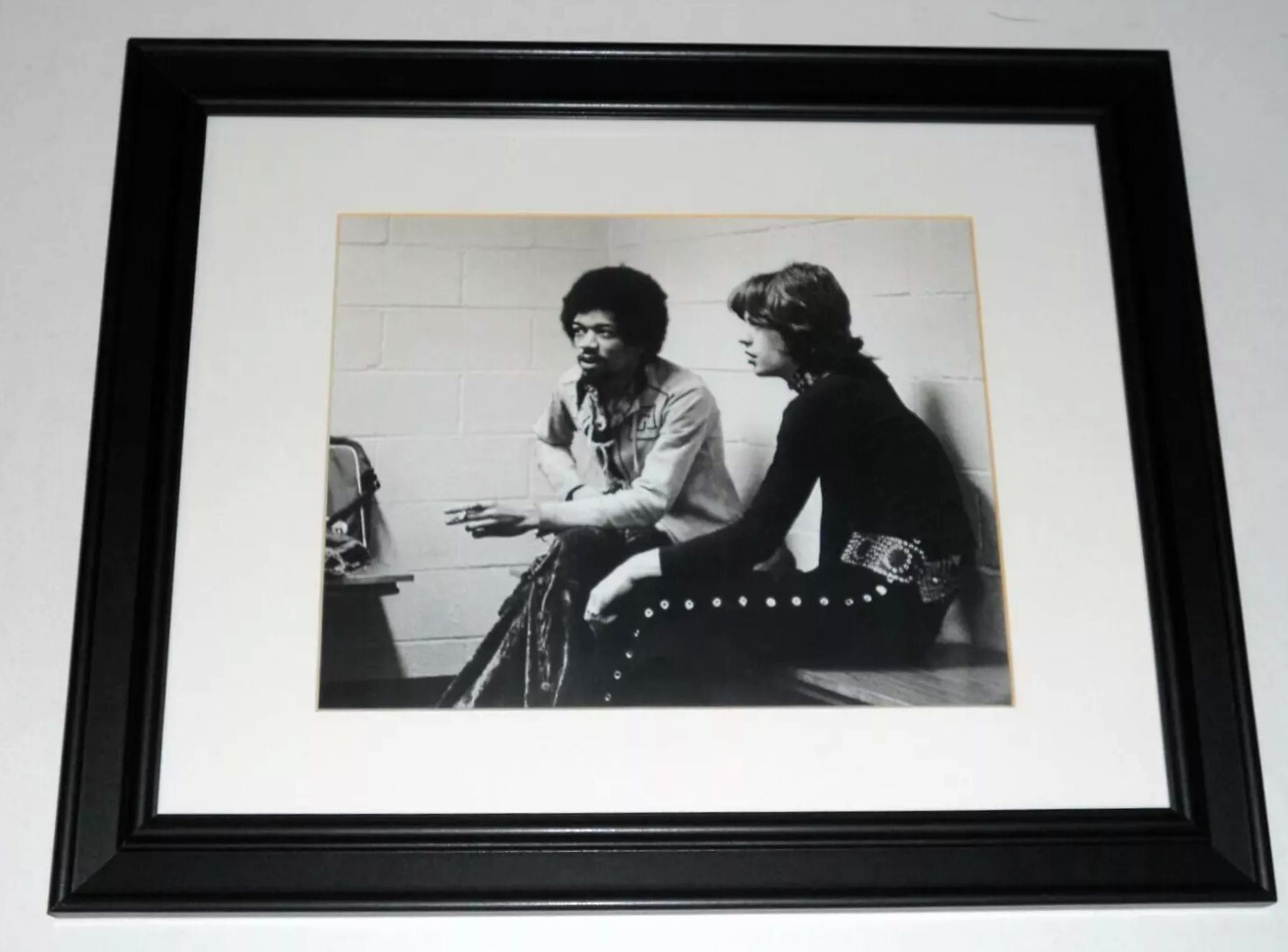 Large Framed Jimi Hendrix / Mick Jagger Backstage ’69 B/W Print Stones 24″x20″