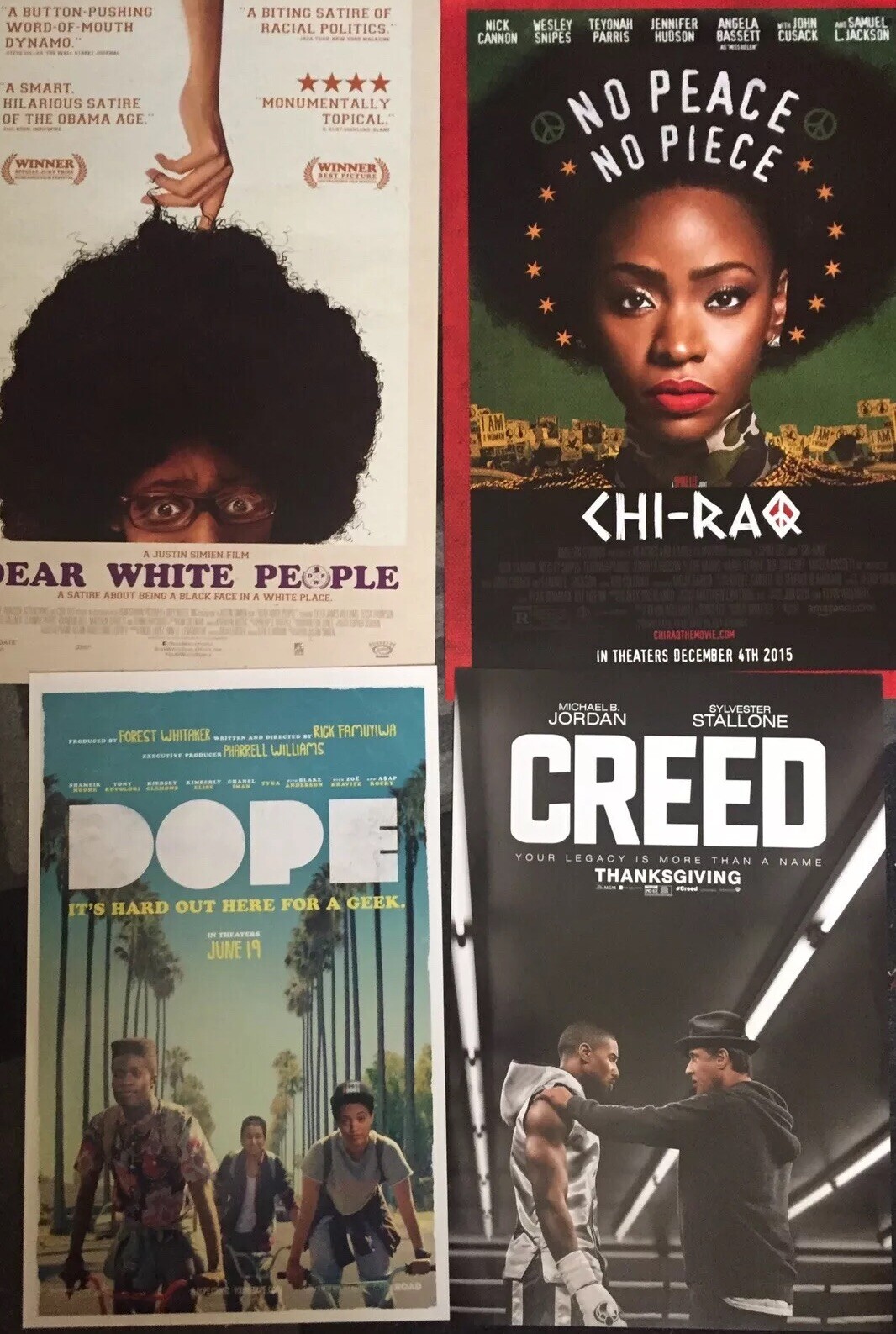 DOPE + CREED Rocky + CHI-RAQ + Dear White People 4 BLACK FILMS Movie POSTER lot