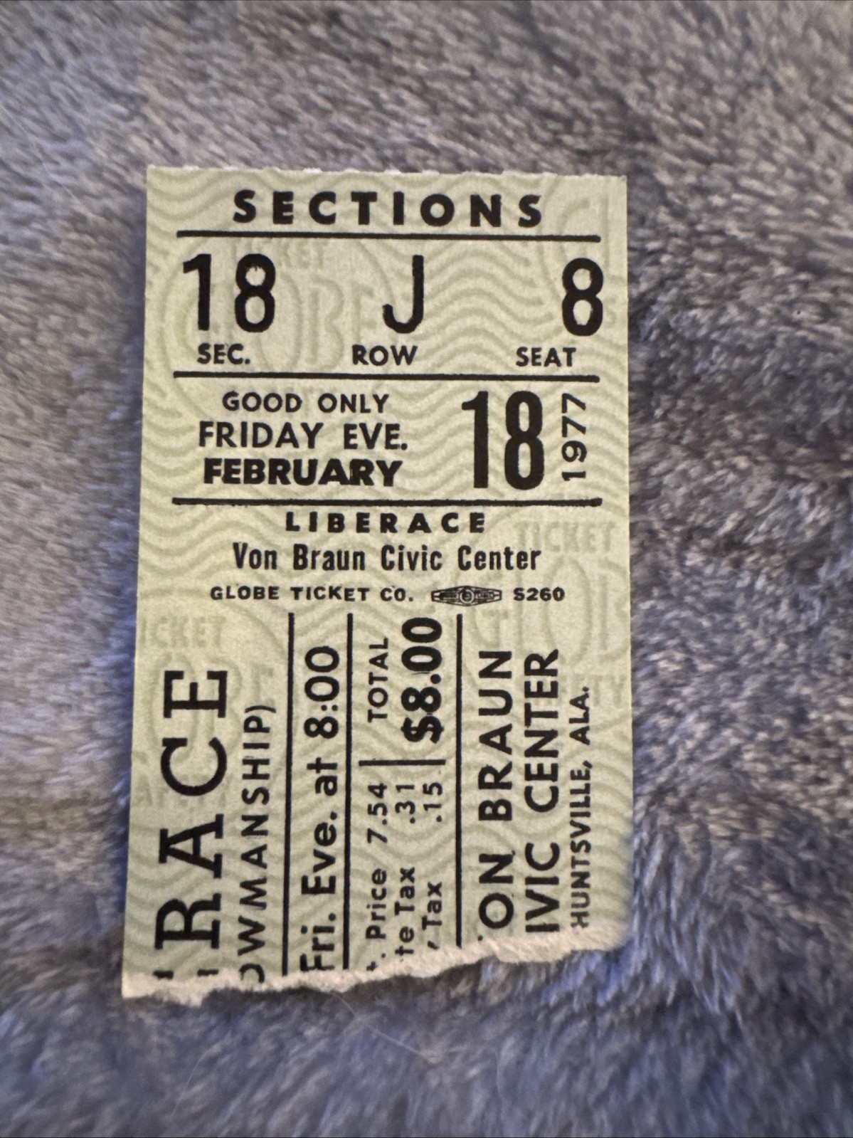 LIBERACE – FEB 18, 1977 – Von Braun Civic Center Huntsville, Alabama – TICKET
