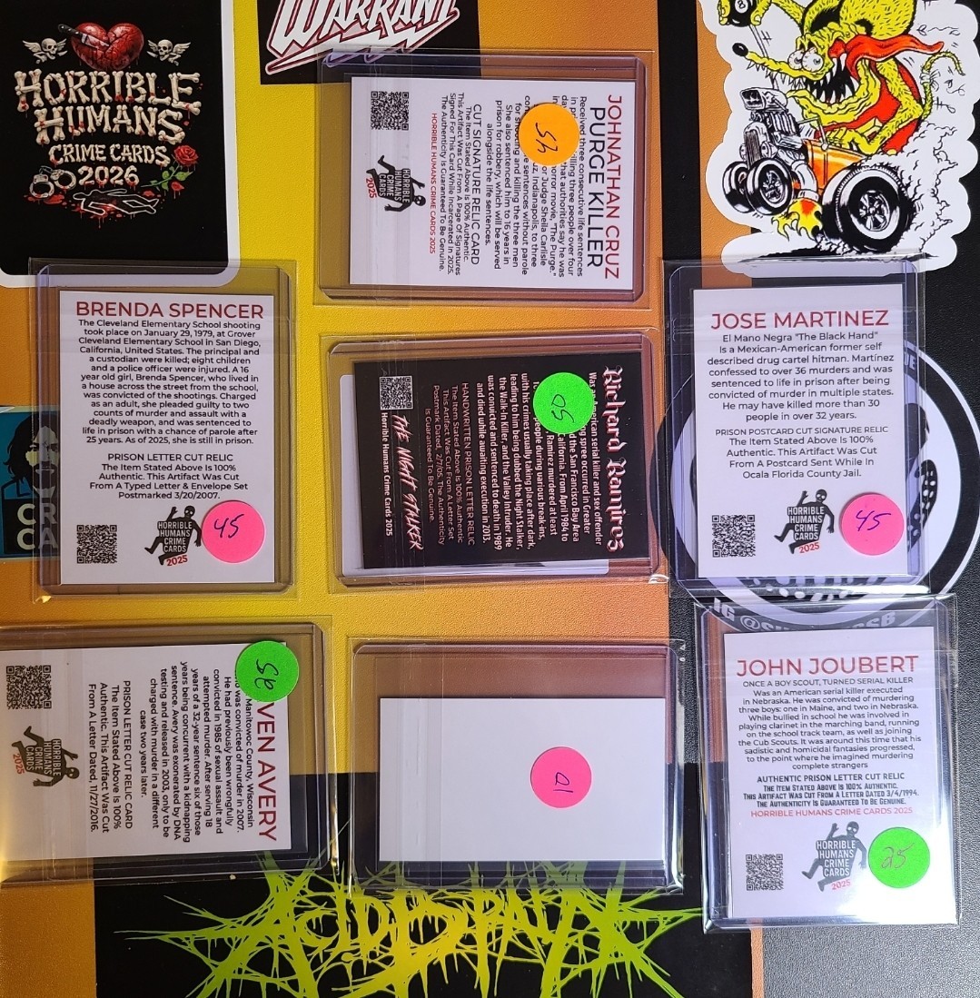 Horrible Humans 7 Card True Crime Card Lot Starter Set