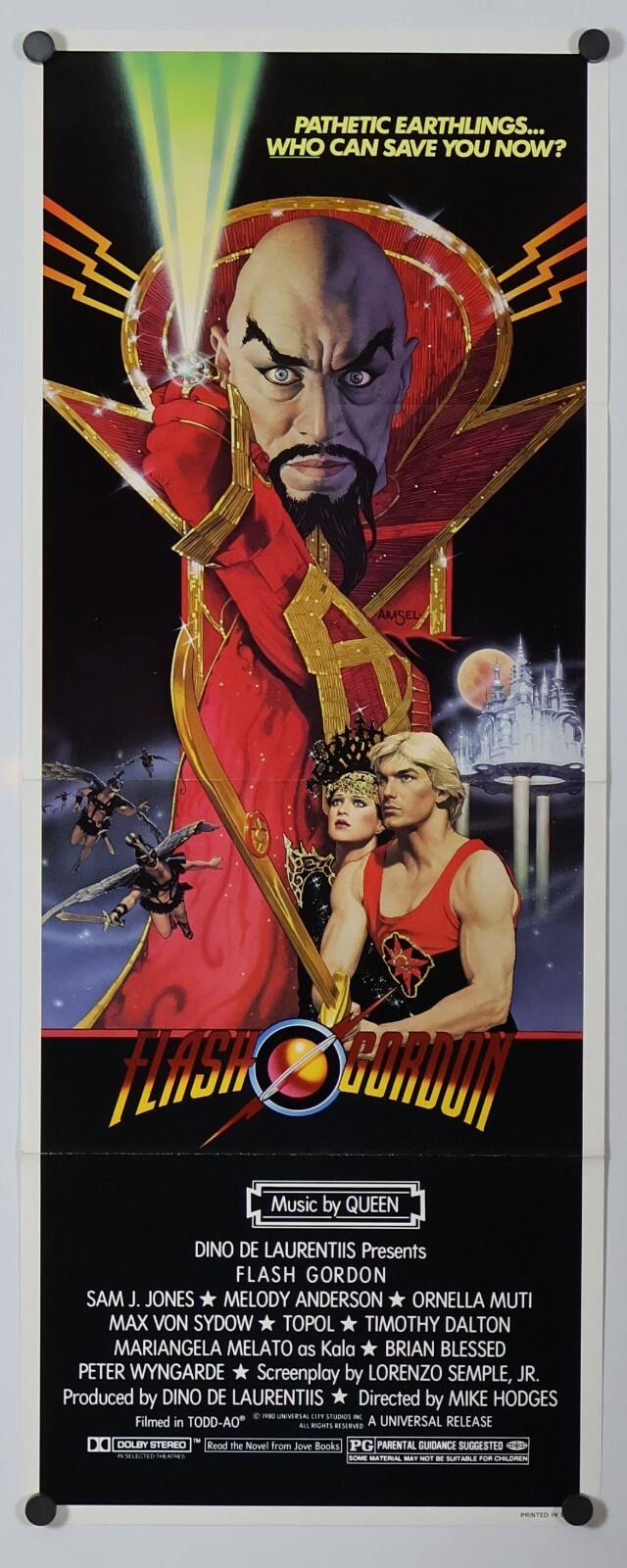 Flash Gordon – original movie poster – 14×36 1980 Insert Sam Jones Max Von Sydow