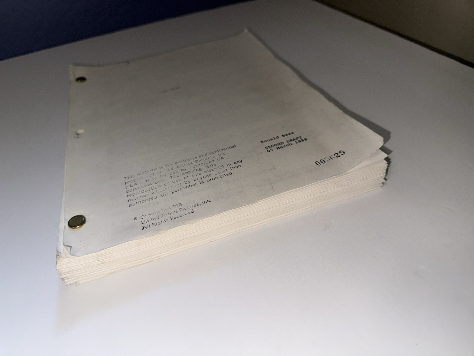 Rain Man 1988 Movie Script Second Draft Ronald Bass Screenplay UA Copy #005625