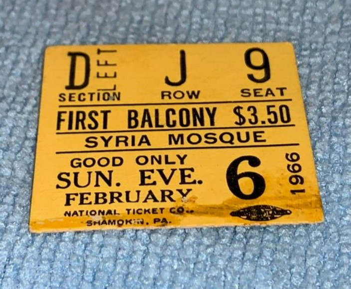BOB DYLAN 1966 USED CONCERT TOUR TICKET STUB SYRIA MOSQUE Zimmerman Ephemera