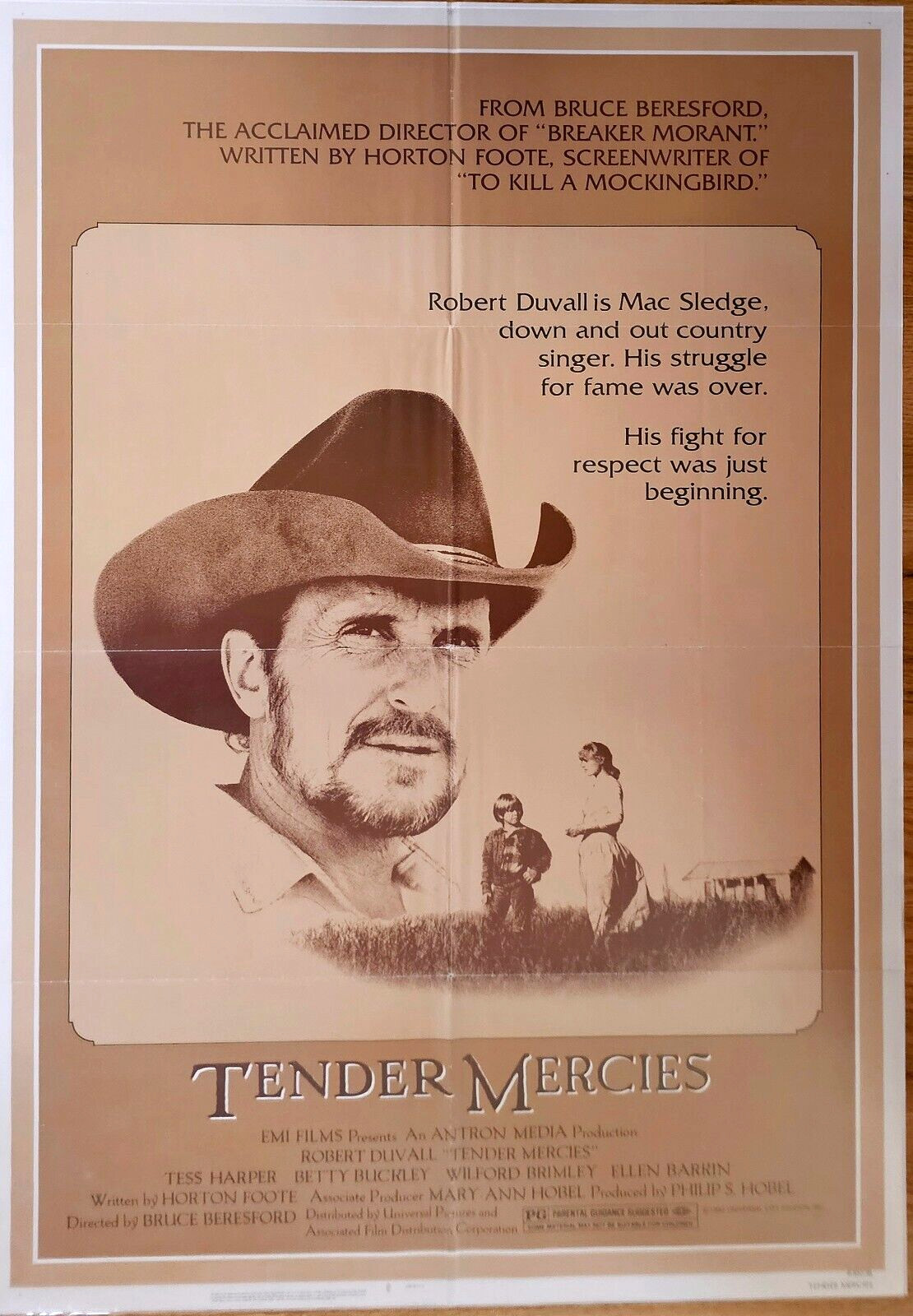 Drama “TENDER MERCIES” Actual 1983 movie 1-sheet poster, vibrant detail