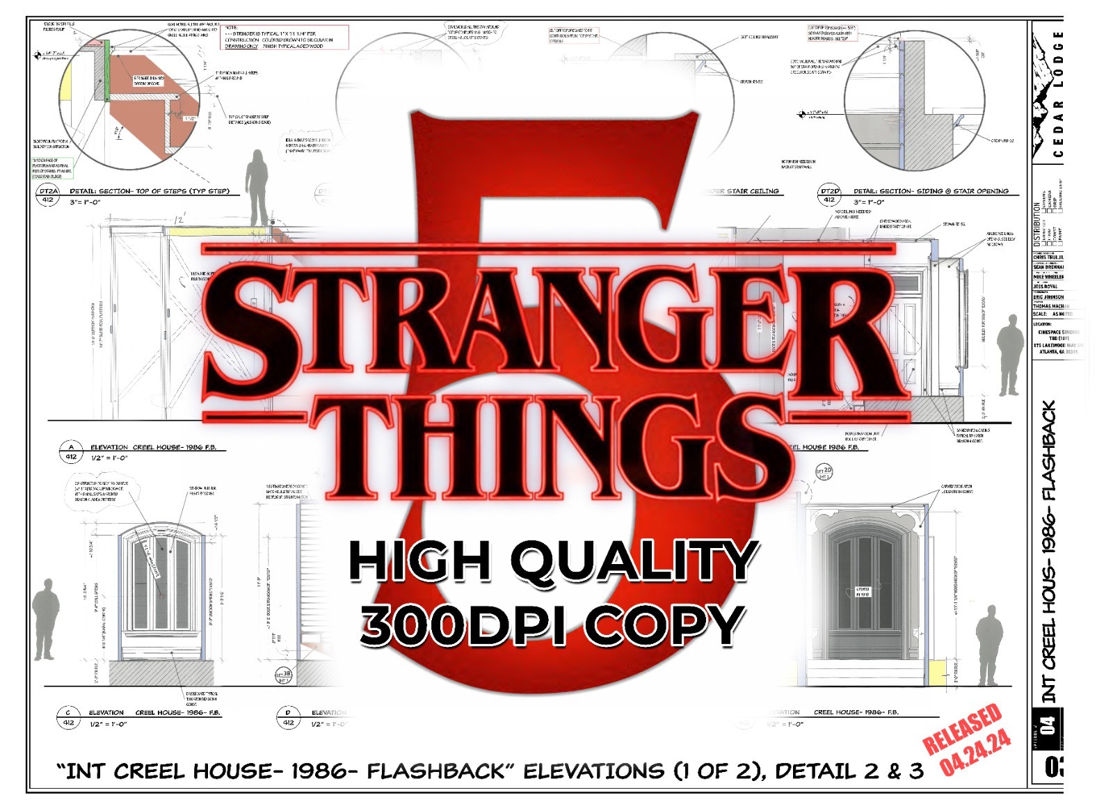 RARE* Stranger Things 5 Creel House Staircase Production Drawing – 30″ × 42″