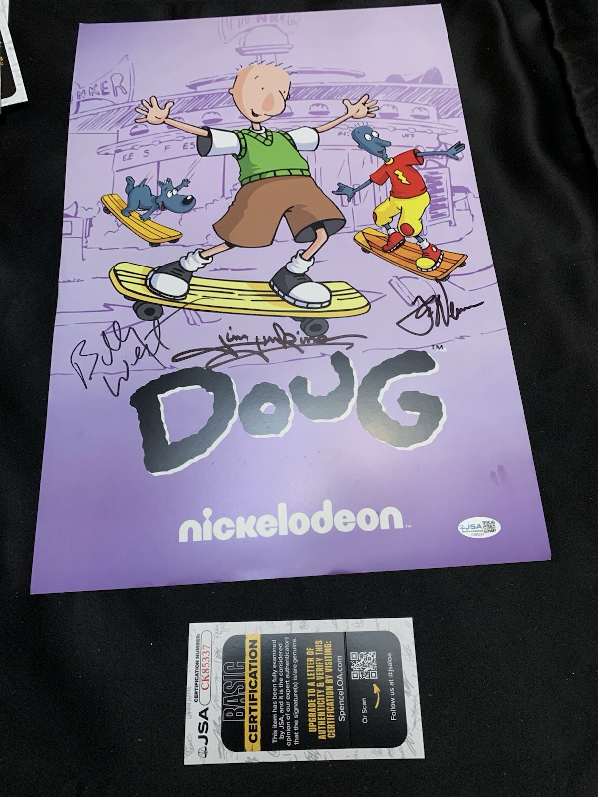 Doug Funnie Doug Cartoon Signed Jim Jinkins,Billy West, Fred Newman 12×18 JSA
