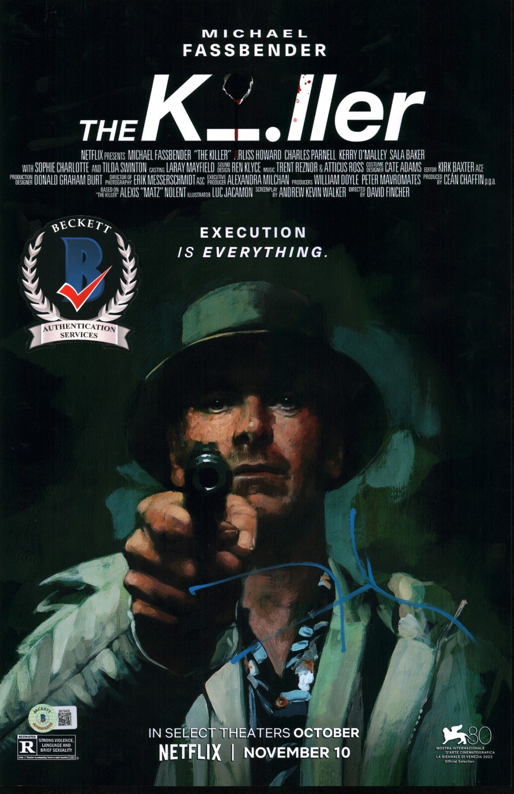 DAVID FINCHER SIGNED THE KILLER 11X17 PHOTO POSTER AUTOGRAPHED BECKETT BAS COA