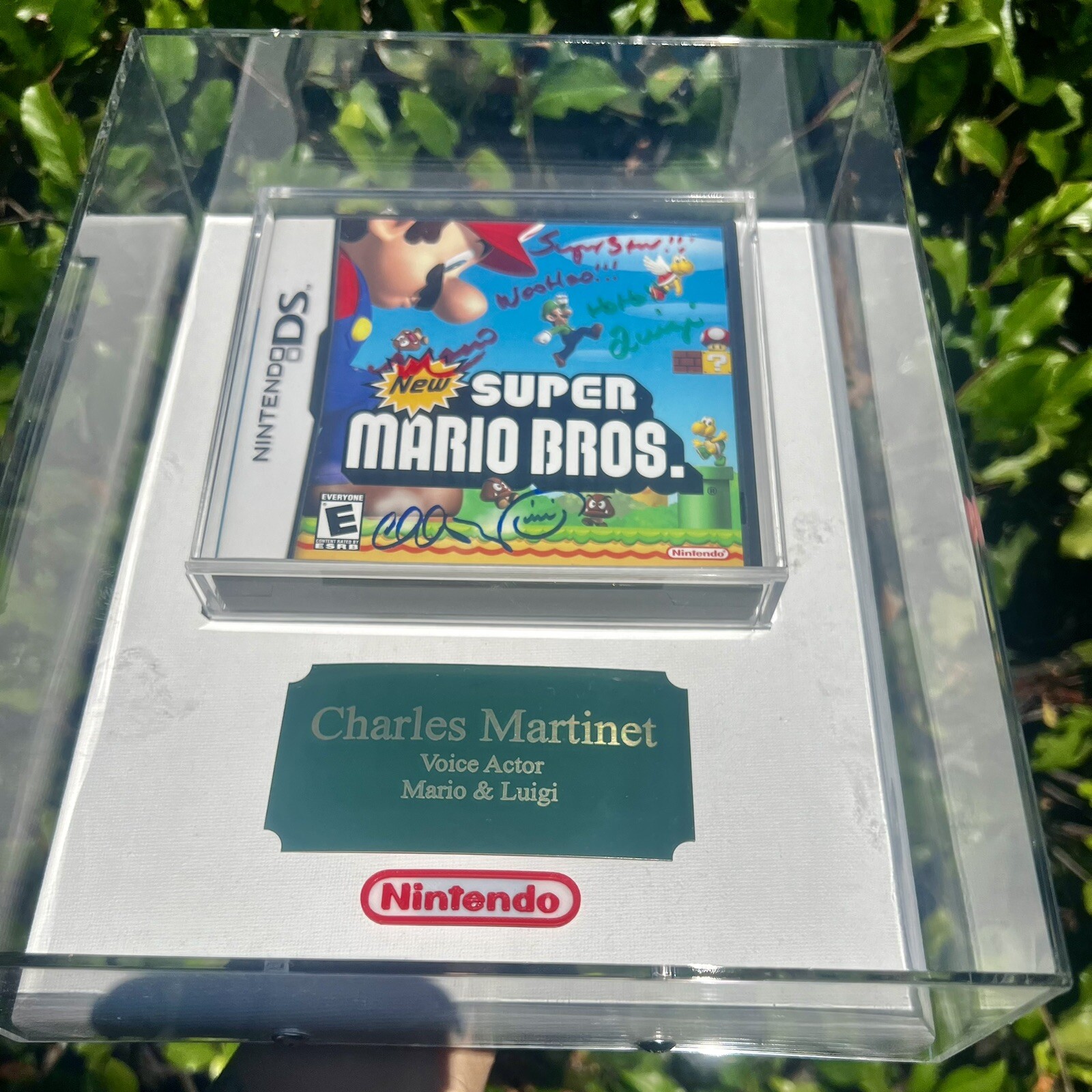 Super Mario Bros Nintendo DS Signed Charles Martinet 2/JSA Rare acrylic Case