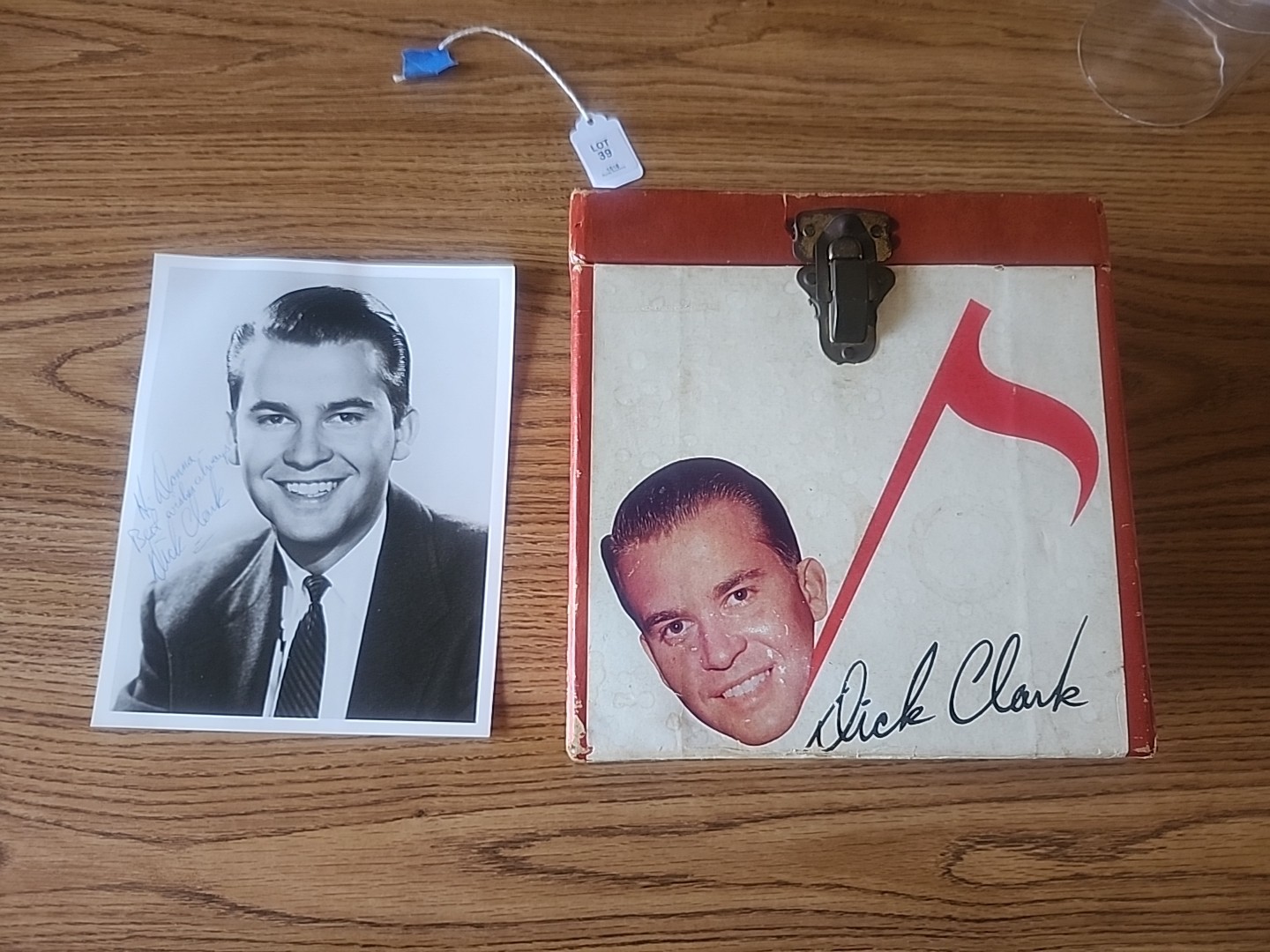 Dick Clark original 1960 7″ record box w/ authentic signed 8″ by 10″ photo USA