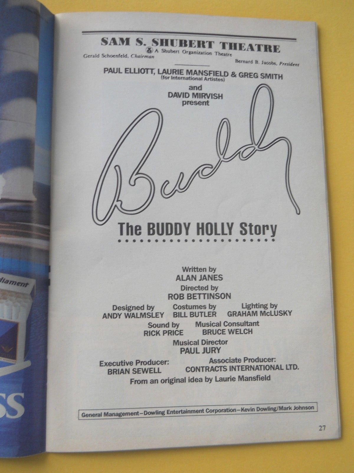 October 1990 – Shubert Theatre Playbill – The Buddy Holly Story – Fred Sanders