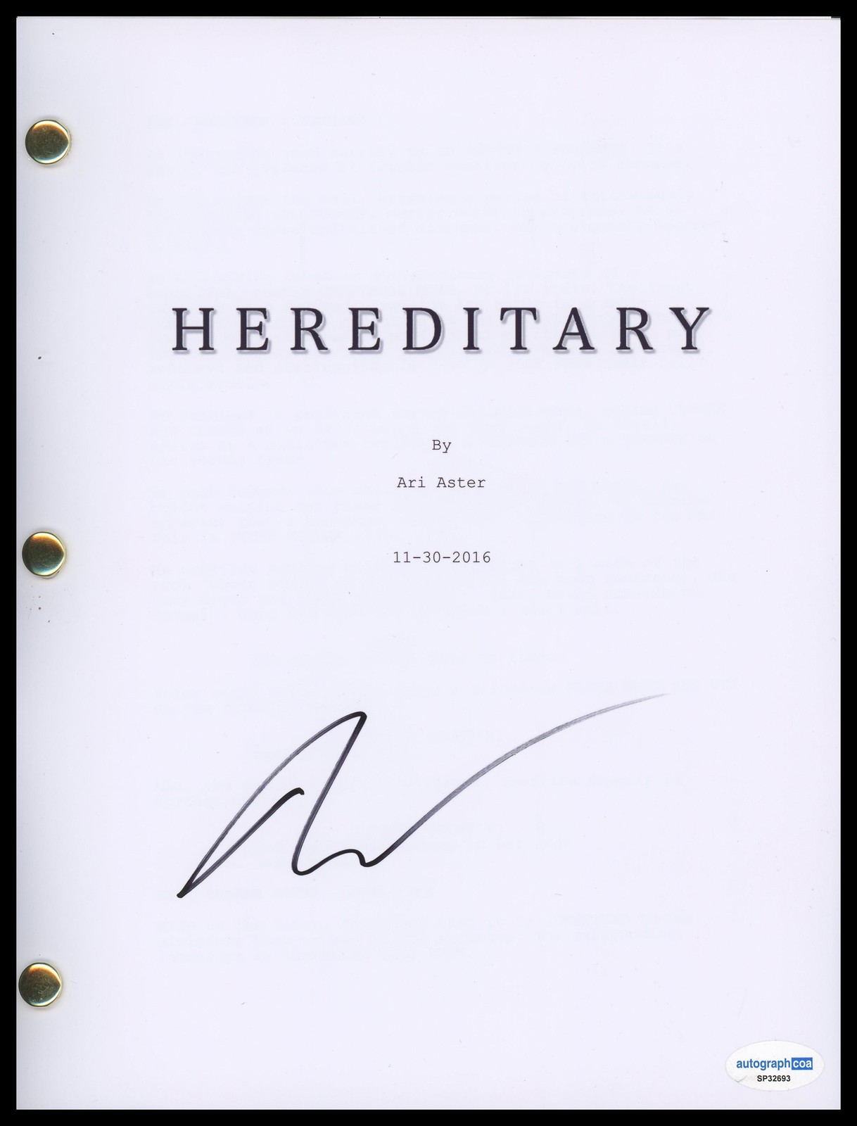 Ari Aster “Hereditary” Director AUTOGRAPH Signed Complete Script Screenplay ACOA