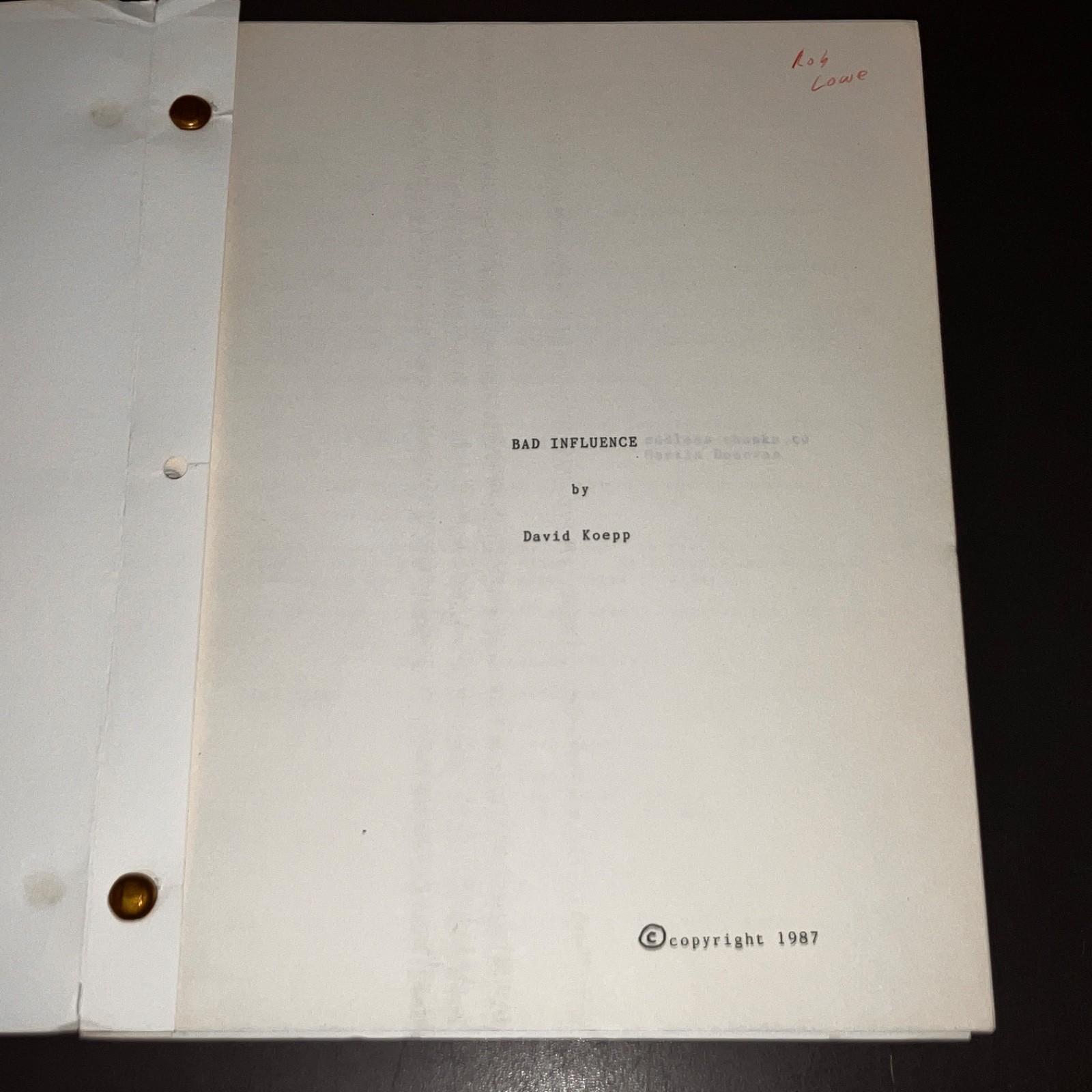 BAD INFLUENCE (1987) James Spader & Rob Lowe / David Koepp Writer / Agency Cvrs.