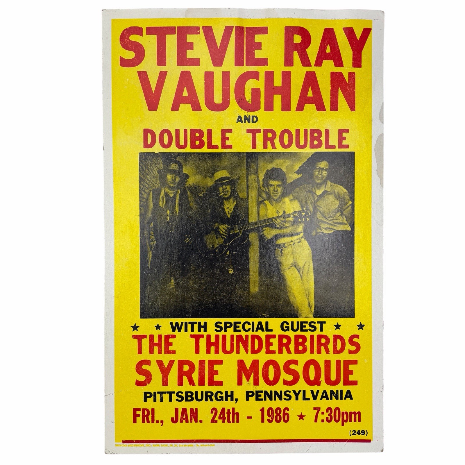 Vintage 1986 STEVIE RAY VAUGHAN Concert Poster Syria Mosque MISPRINT Pittsburgh