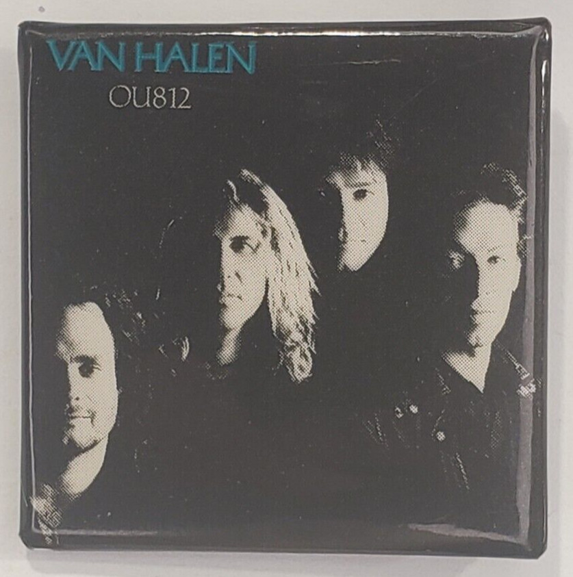 Vintage 1980s Van Halen OU812 LP Album Cover Version Square Pinback Button