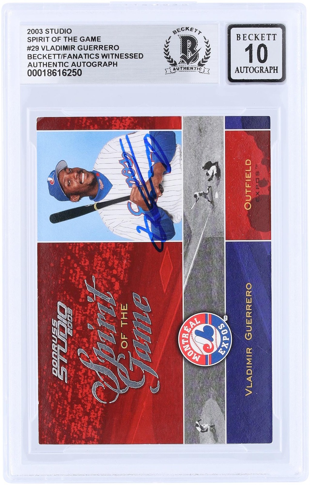 Vladimir Guerrero Expos Signed 2003 Donruss Studio #SG-29 #/1250 BAS 10 Card