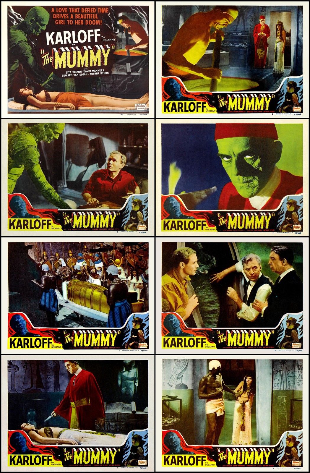 THE MUMMY BORIS KARLOFF Complete Set Of 8 Individual 8×10 LC Prints R-51