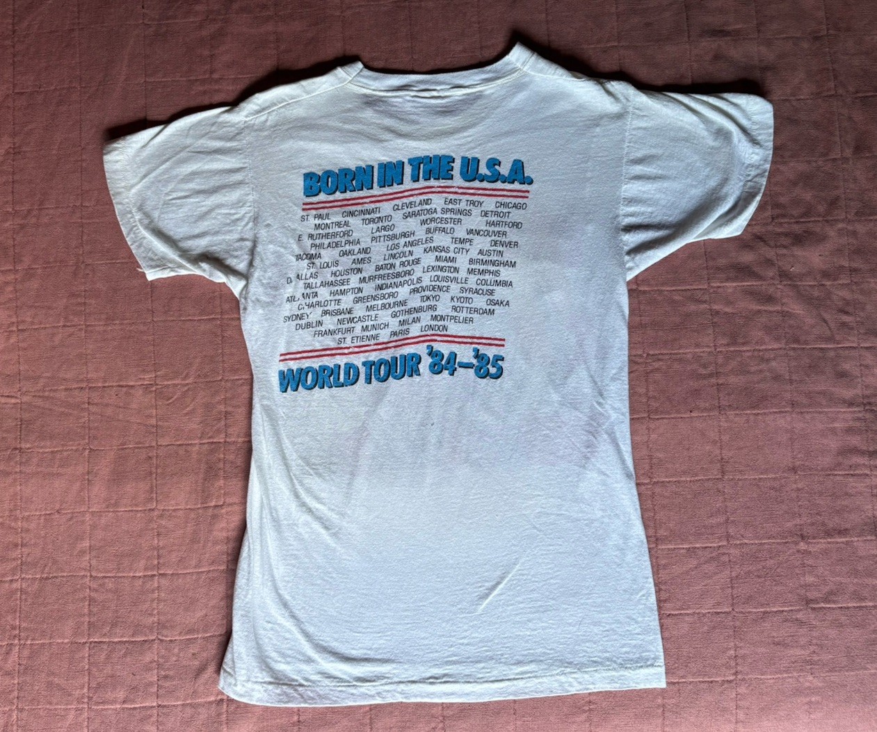 80s Vintage White Bruce Springsteen- Born In The USA World Tour Shirt- Size L