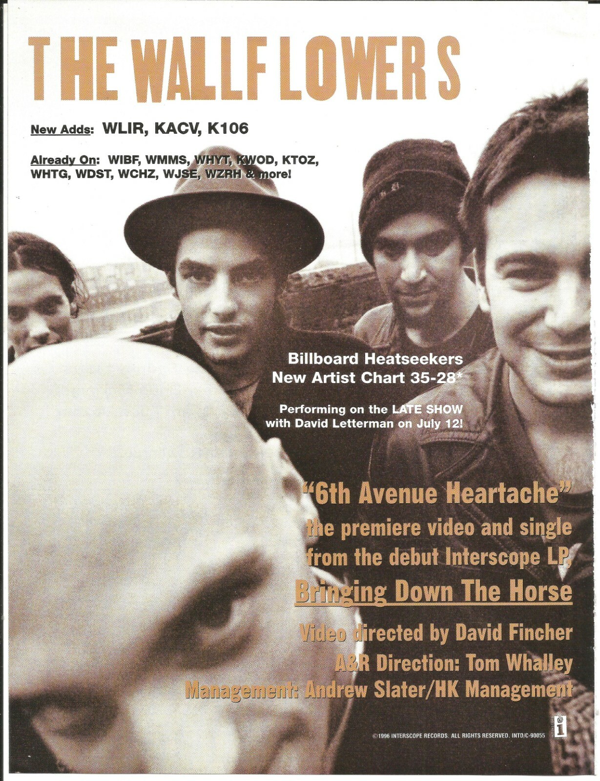 Jakob Dylan WALLFLOWERS Rare 1996 Heartache PROMO TRADE AD Poster for horse