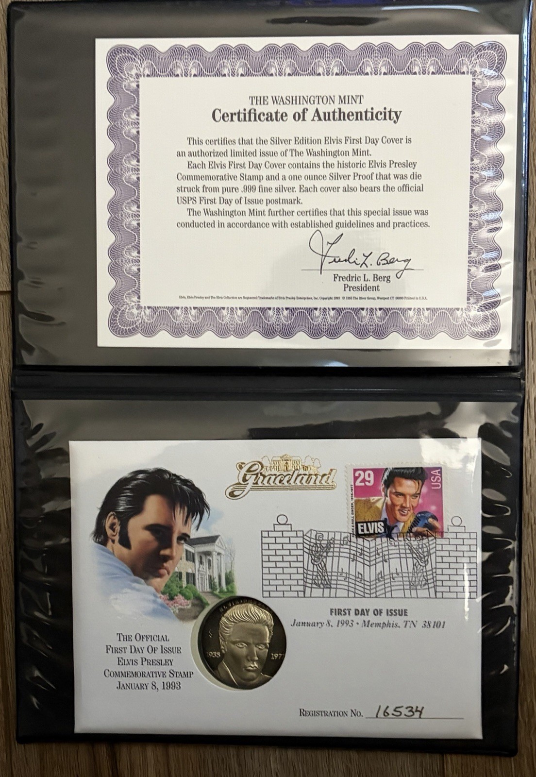 Elvis Presley commemorative coin .999 Silver 1 Oz. 1993 Stamp Issue