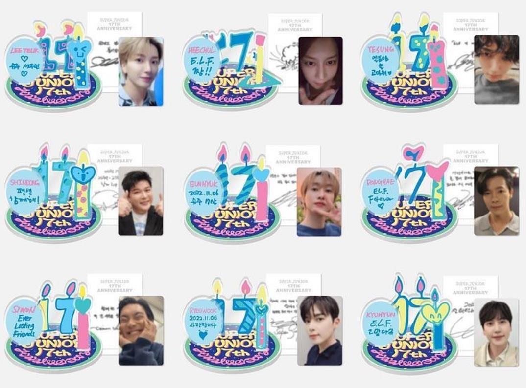 SUPER JUNIOR 17th Anniversary OFFICIAL MD Acrylic Stand & AR Voice Card Set NEW