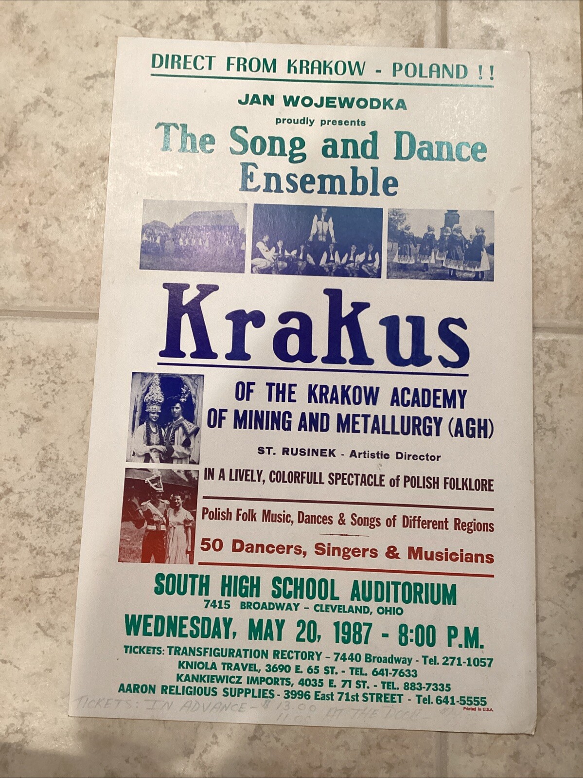 1987 Krakus Song And Dance Ensemble 22” Poster South High School Cleveland Ohio